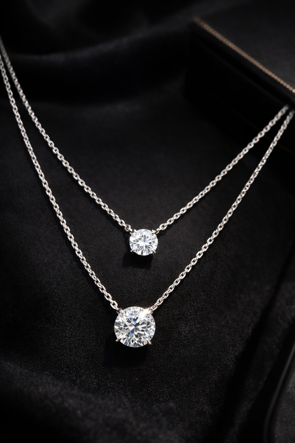 925 Sterling Silver Twin Swarovski Crystal Chain Pendant