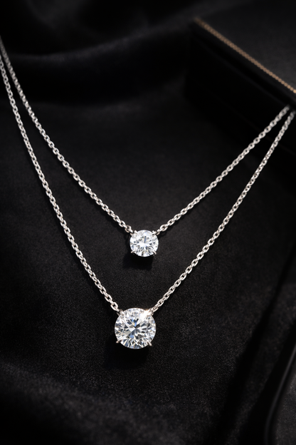 925 Sterling Silver Twin Swarovski Crystal Chain Pendant