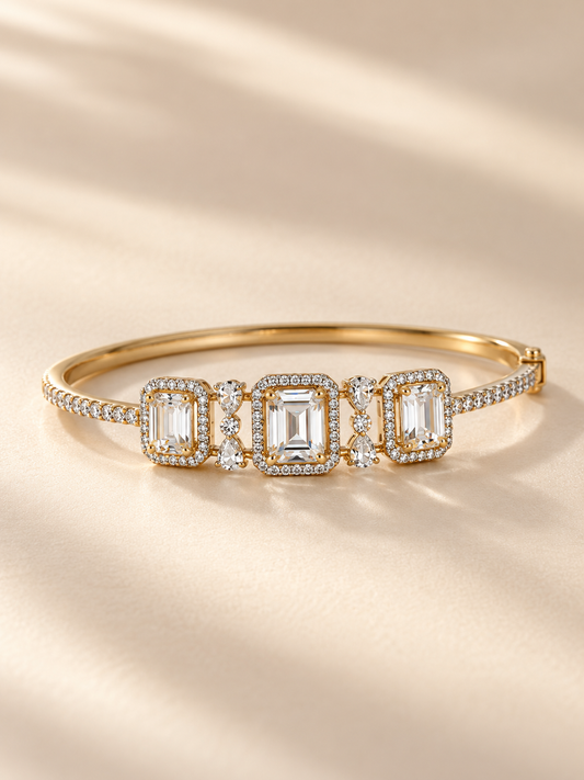 925 Sterling Silver Swarovski Crystal Emerald Cut Bracelet