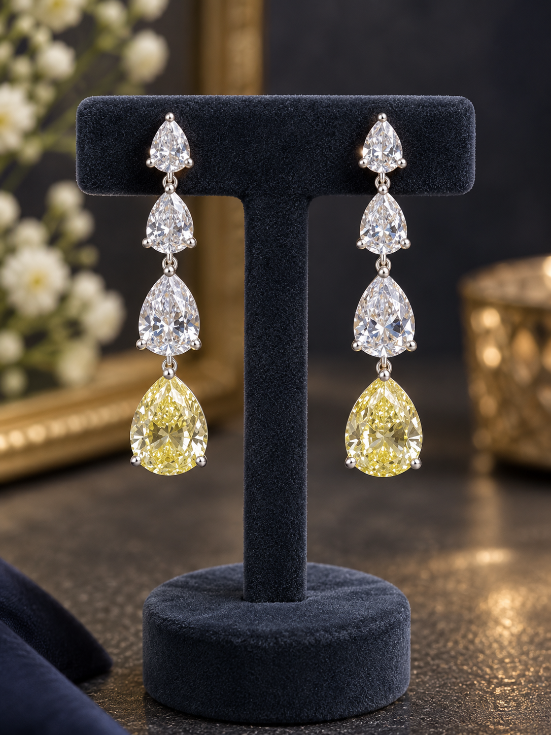925 Sterling Silver Yellow Diamond Swarovski Crystal earrings