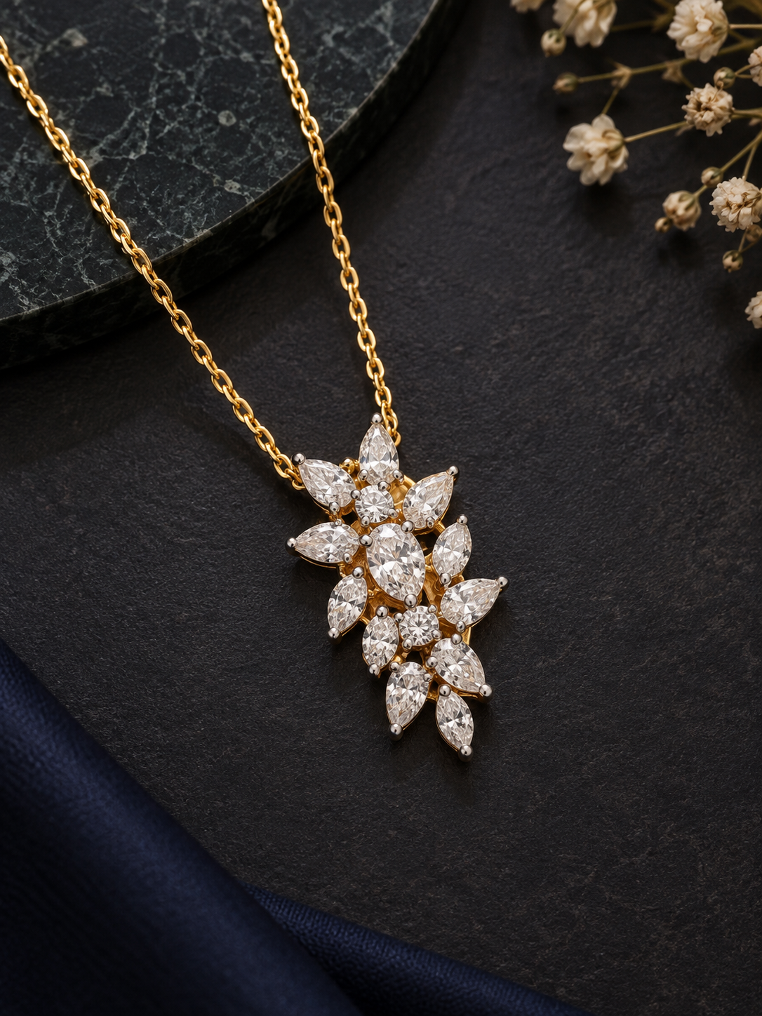 925 Sterling Silver Multi Shape  Swarovski Crystal Chain Pendant