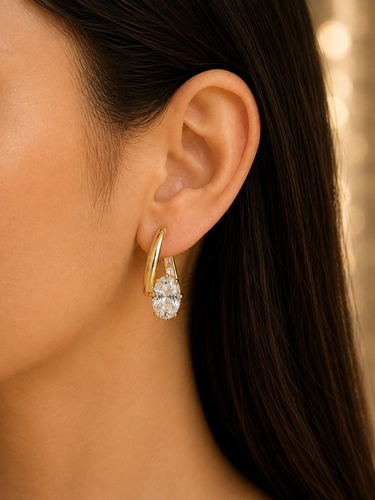 925 Sterling Silver Swarovski Oval Crystal Hoops