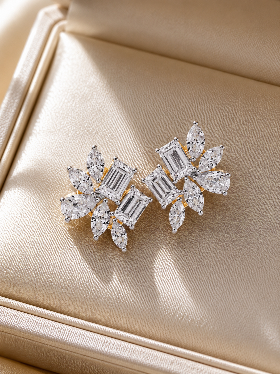 925 Sterling Silver Swarovski Dual Octo Floral Studs