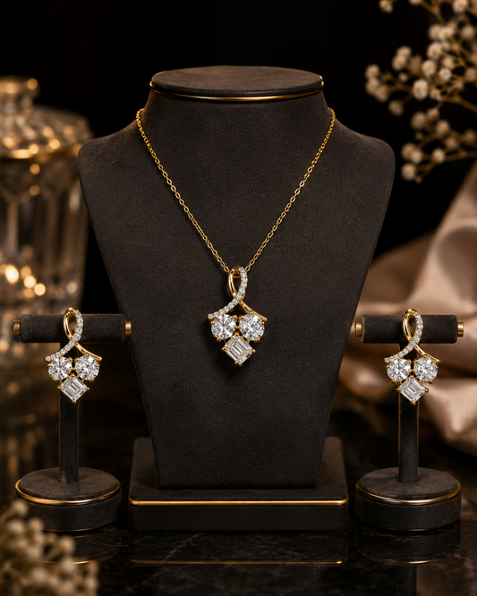 925 Sterling Silver Swarovski Crystal Floral Pendant Set