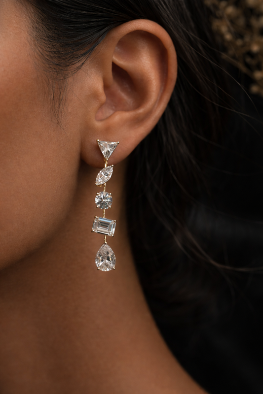 925 Sterling Silver Elegant Multi Shape Swarovski Danglers Gold Silver Finish