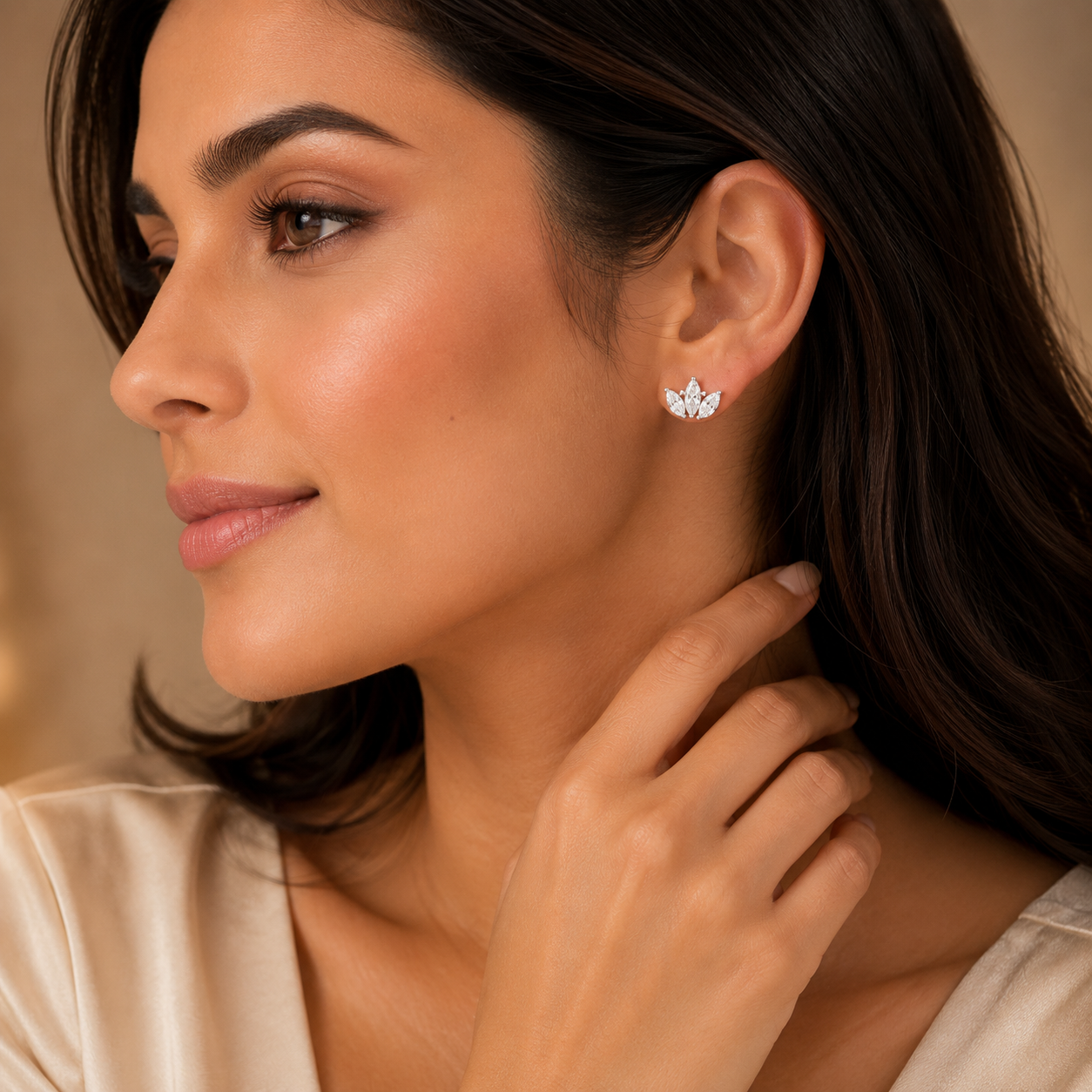 925 Sterling Silver Swarovski Marquise Lotus Studs