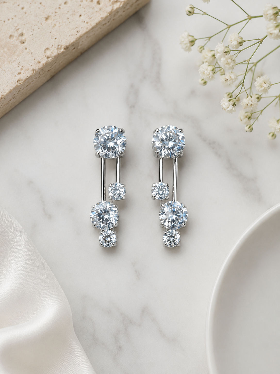 925 Sterling Silver Multi Drop Swarovski Crystal Earrings