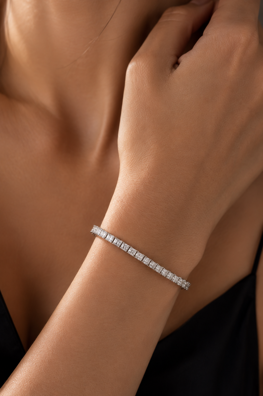 925 Sterling Silver Swarovski Princess Cut Tennis Bracelet