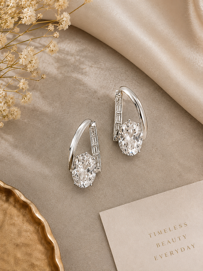 925 Sterling Silver Swarovski Oval Crystal Hoops