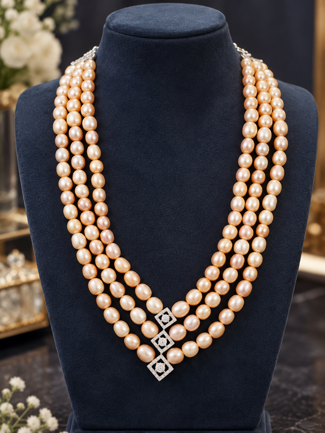 925 Sterling Silver Fresh Water Pearl Swarovski Crystal Neckpiece