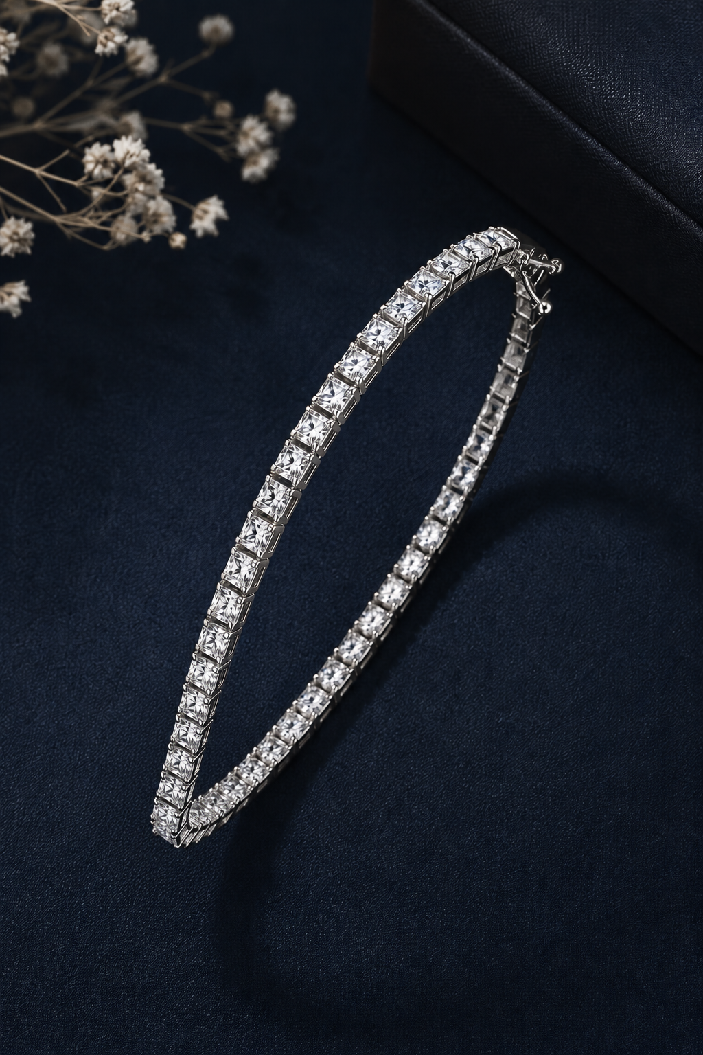 925 Sterling Silver Swarovski Princess Cut Tennis Bracelet