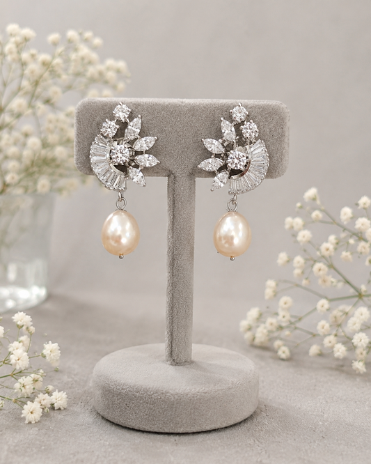 925 Sterling Silver Fresh Water Pearl Swarovski  Earrings