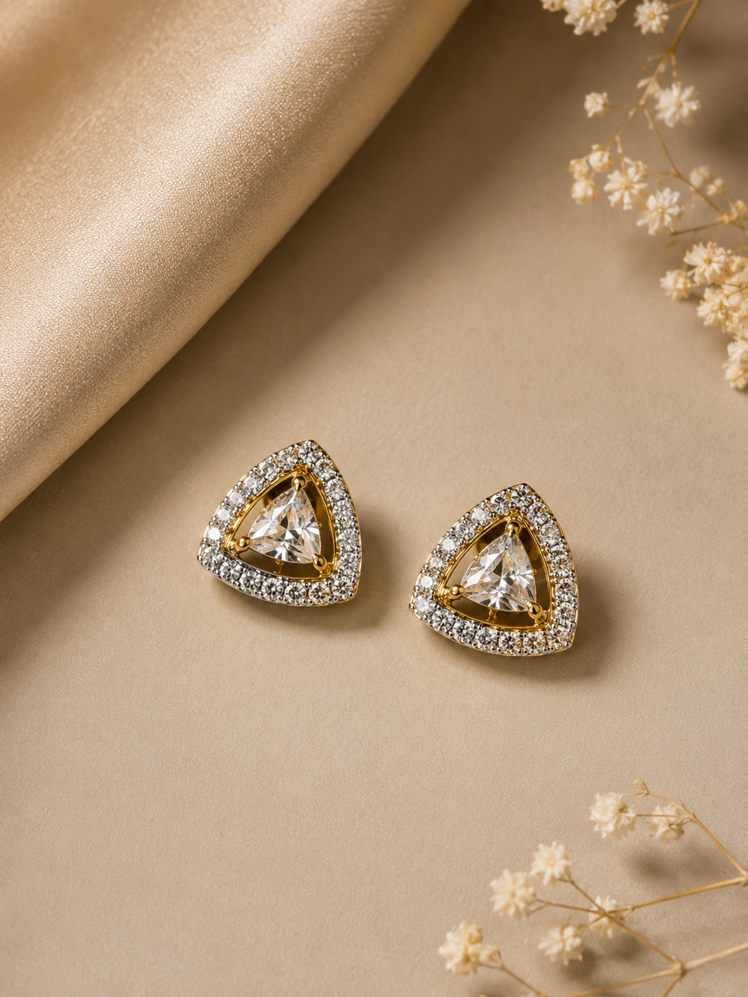 925 Sterling Silver Swarovski Trillion Cut Stud With Halo Setting