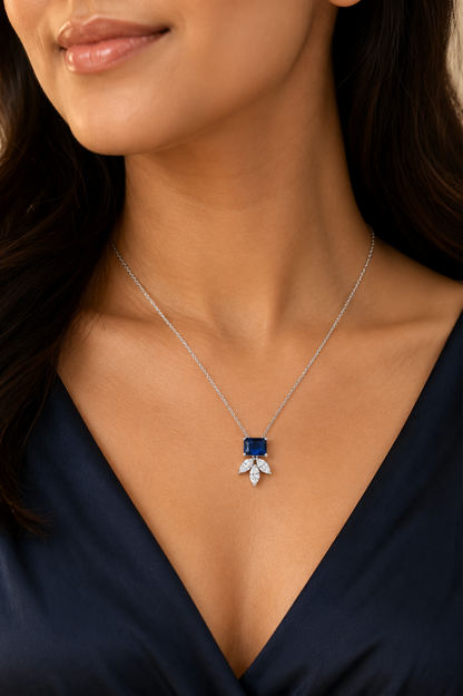 925 Sterling Silver Swarovski Sapphire Crystal Chain Pendant