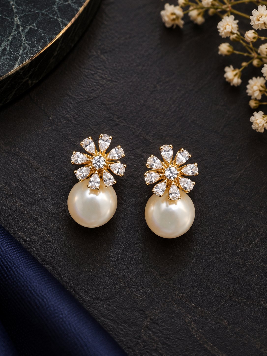 925 Sterling Silver Swarovski Crystal And Pearl Earings