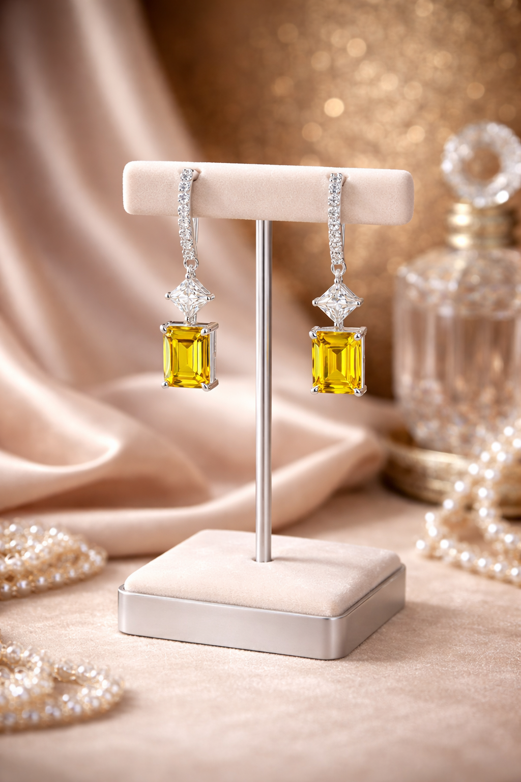 925 Sterling Silver Swarovski Topaz Crystal Earrings