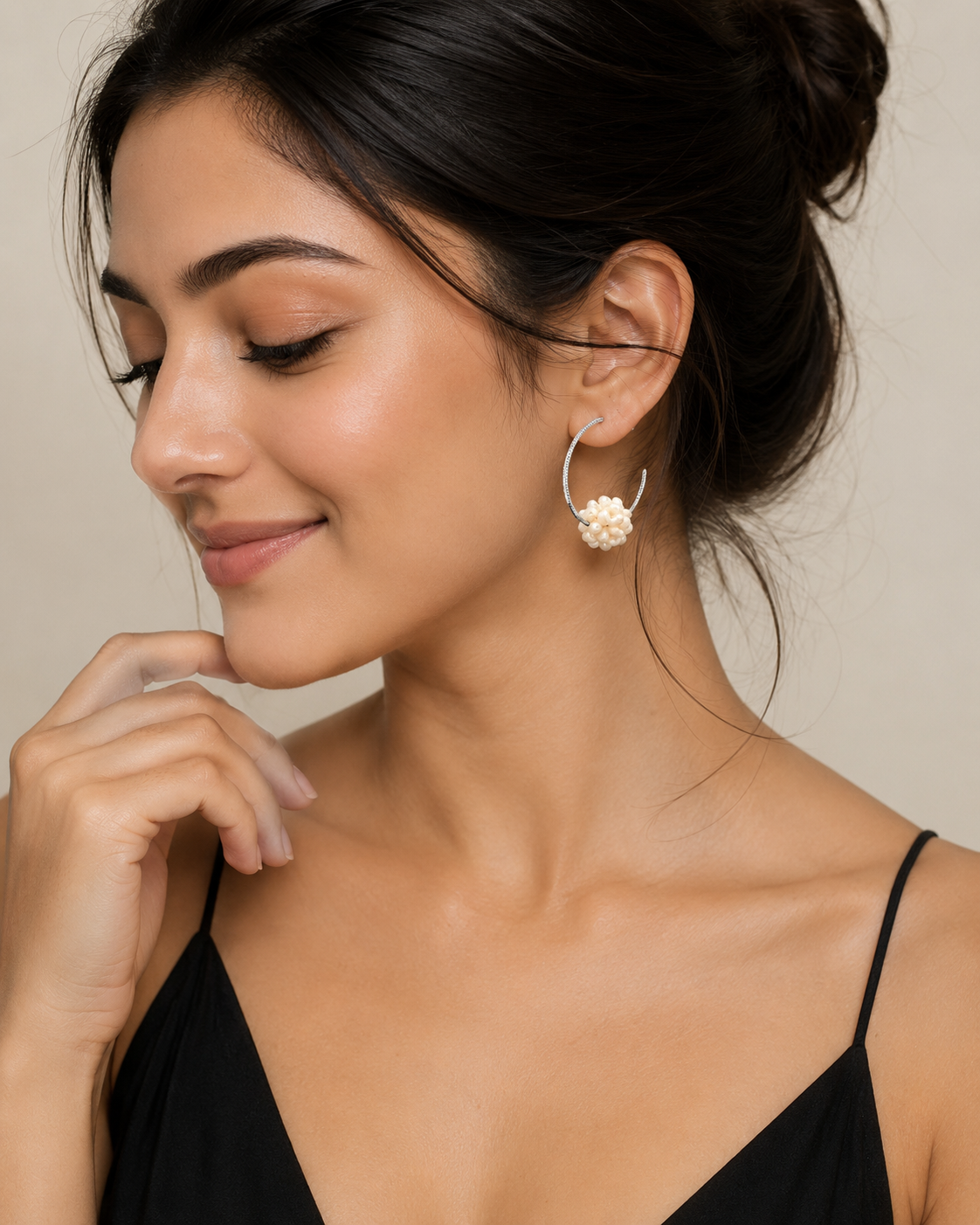 925 Sterling Silver Pearl Bunch on Hoop Earrings