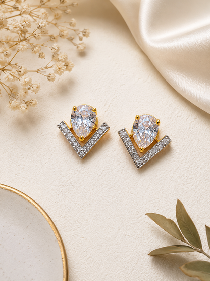 925 Sterling Silver Drop Swarovski Crystal Classic Earings- Gold Look