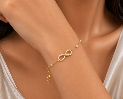 925 Sterling Silver Swarovski Crystal Infinity Tennis Bracelet Gold Polish