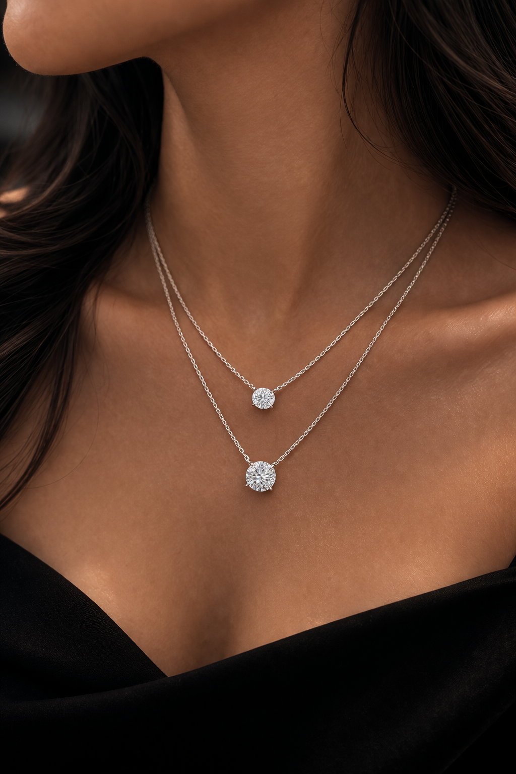 925 Sterling Silver Twin Swarovski Crystal Chain Pendant