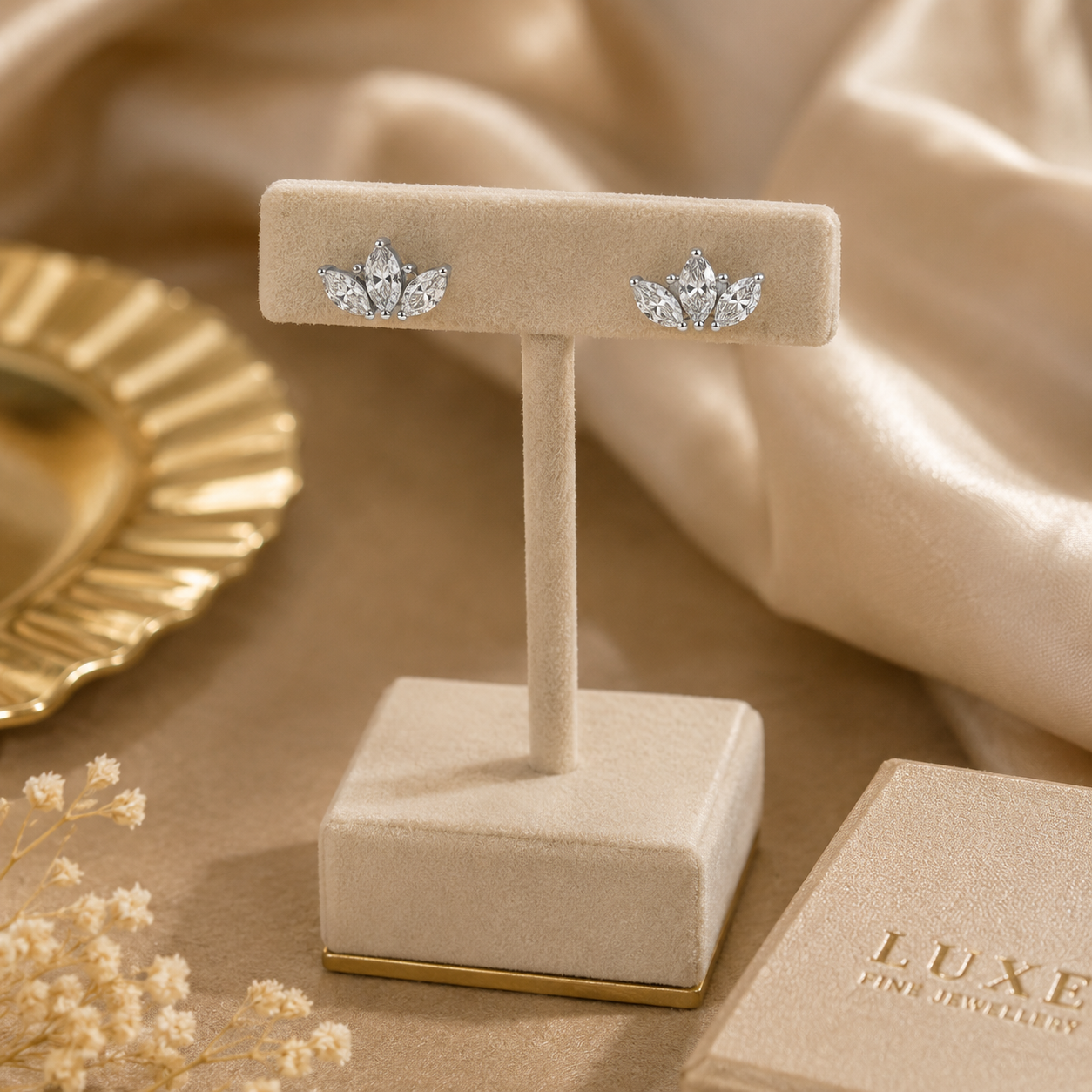 925 Sterling Silver Swarovski Marquise Lotus Studs