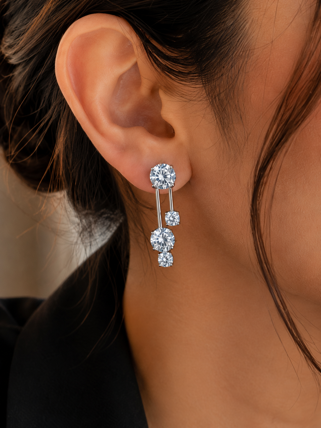 925 Sterling Silver Multi Drop Swarovski Crystal Earrings