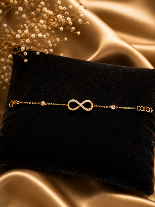 925 Sterling Silver Swarovski Crystal Infinity Tennis Bracelet in Gold Polish