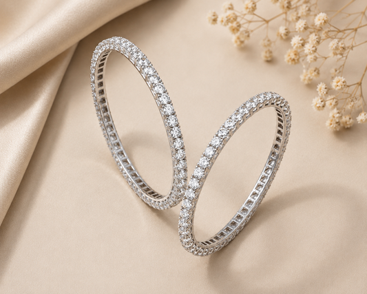 925 Sterling Silver Swarovski Single Line Bangle In white Finish