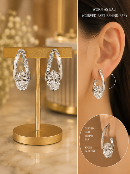 925 Sterling Silver Swarovski Oval Crystal Hoops