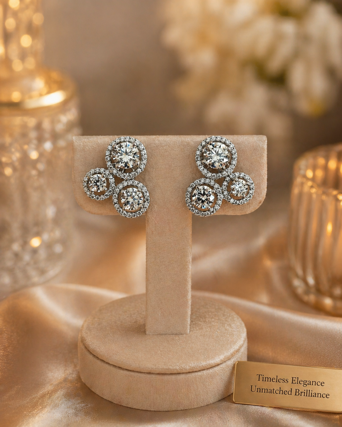 925 Sterling Silver Swarovski Crystal Triple Solitaire Earrings In Silver  Finish