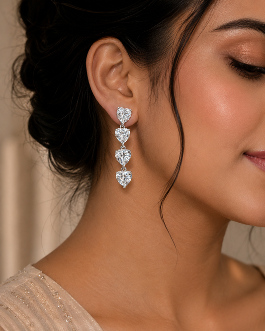 925 Sterling Silver Swarovski Heart Crystal Dangler Earrings