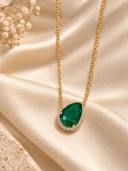 925 Sterling Silver Swarovski Emerald Drop Chain Pendant