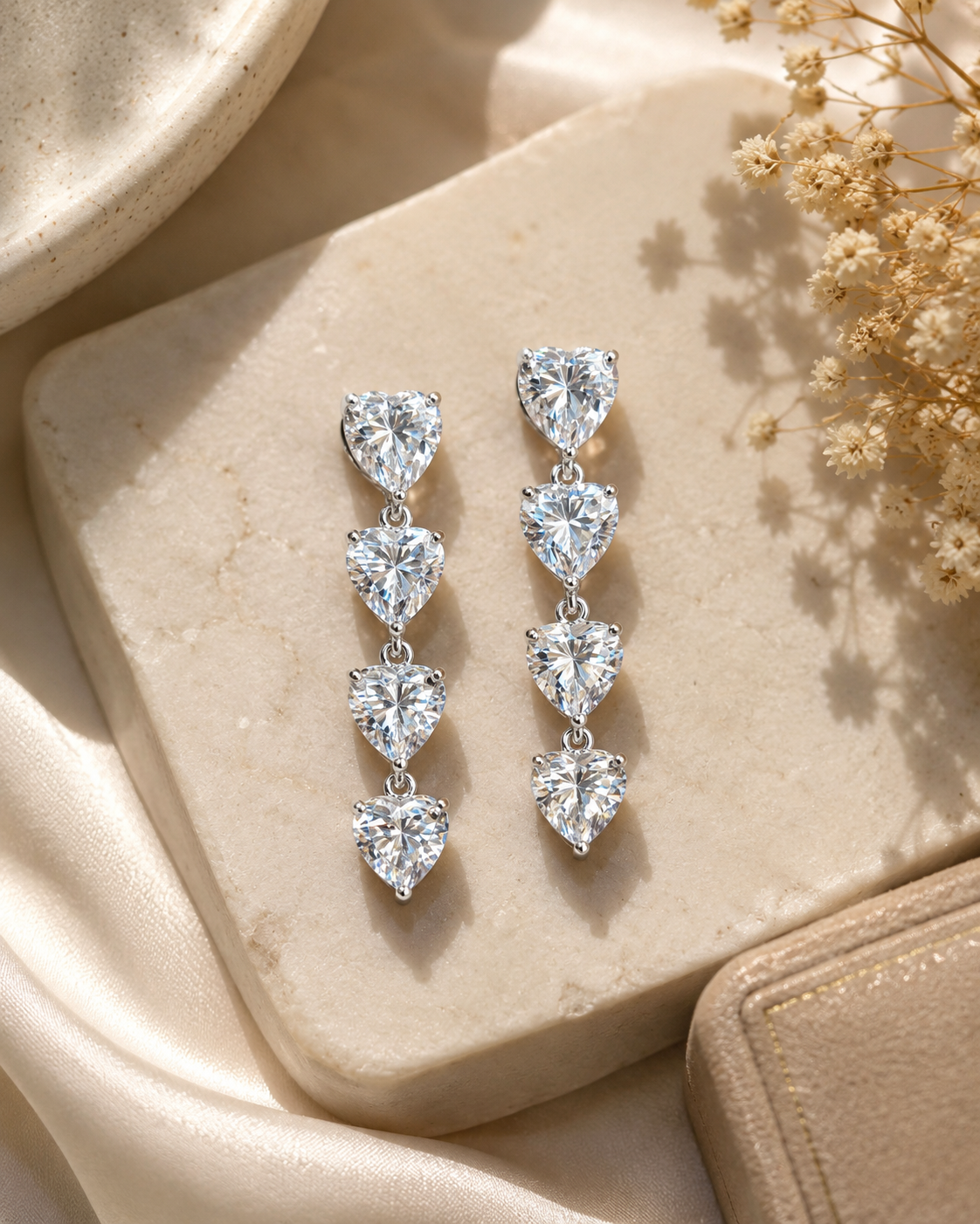 925 Sterling Silver Swarovski Heart Crystal Dangler Earrings