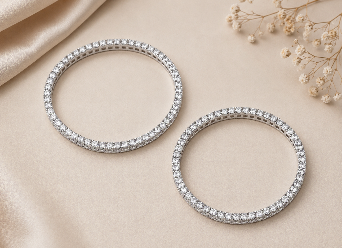 925 Sterling Silver Swarovski Single Line Bangle In white Finish