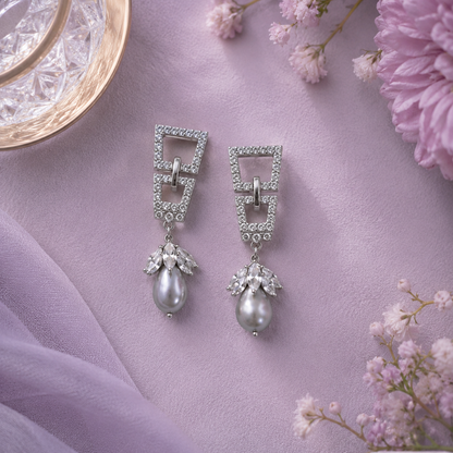 925 Sterling Silver Swarovski Danglers With A Fresh Water Grey Pearl Drop