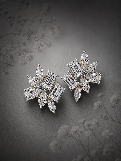 925 Sterling Silver Swarovski Dual Octo Floral Studs