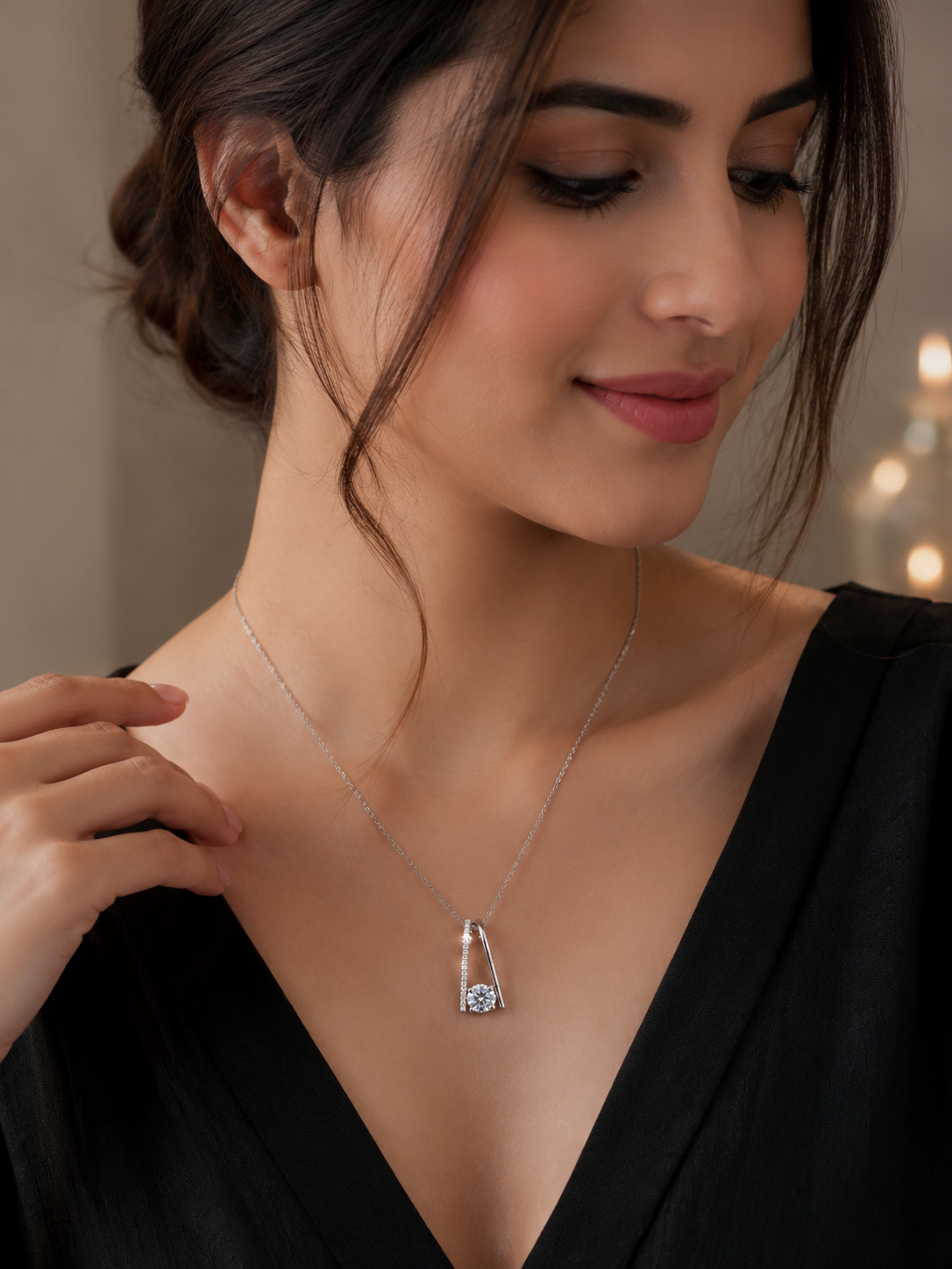 925 Sterling Silver Swarovski Crystal Solitaire Neckpiece