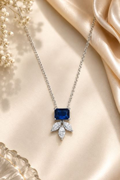 925 Sterling Silver Swarovski Sapphire Crystal Chain Pendant