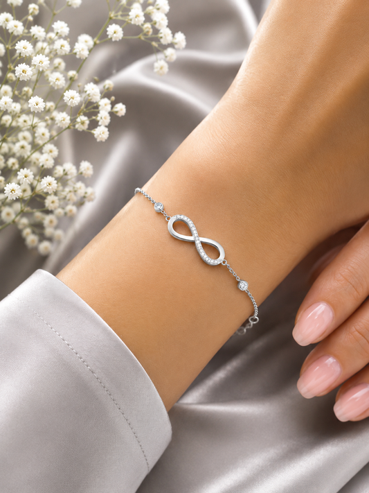 925 Sterling Silver Swarovski Crystal Infinity Tennis Bracelet in Rhodium Polish