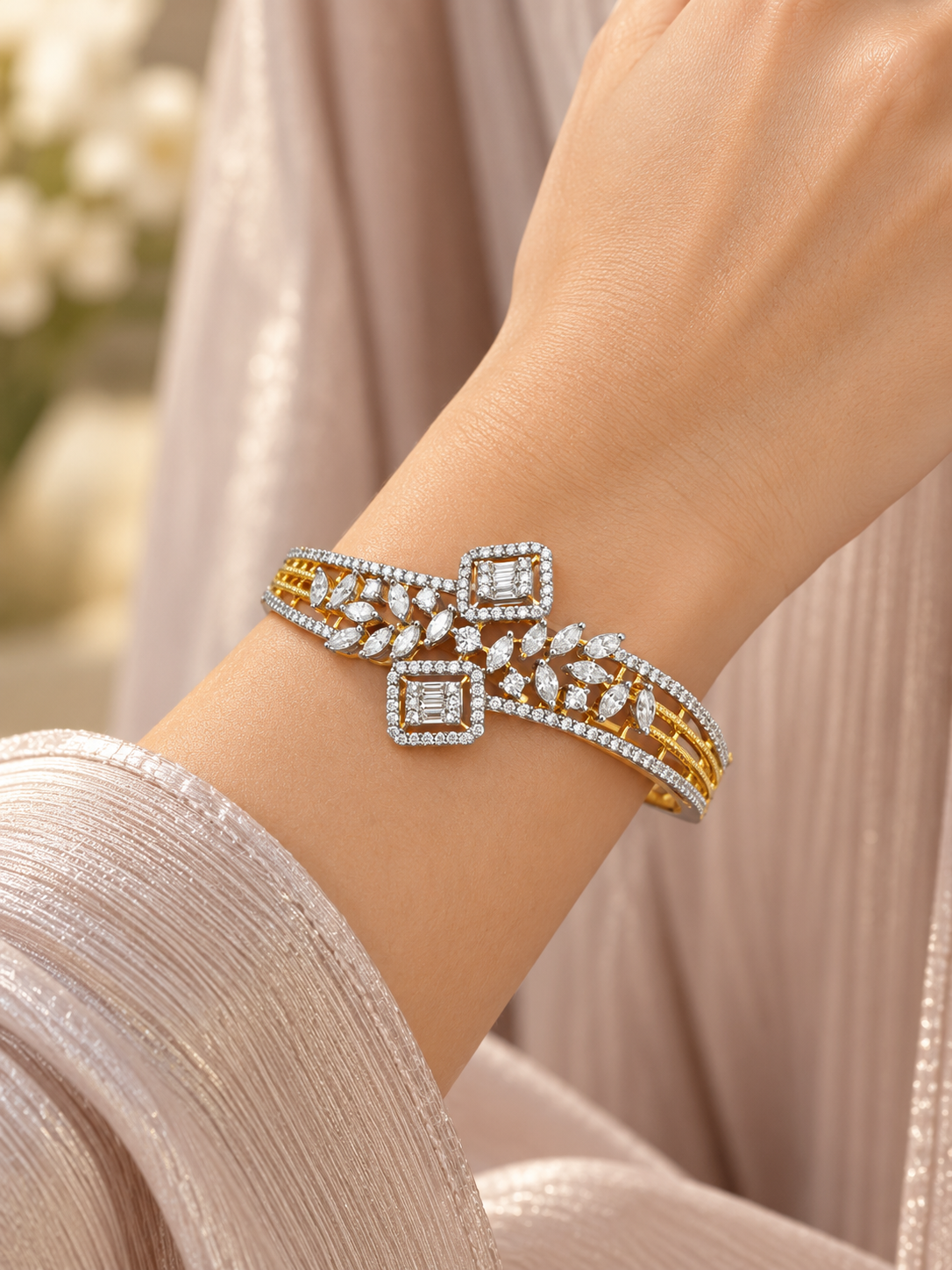 925 Sterling Silver Swarovski Crystals Statement Bracelet