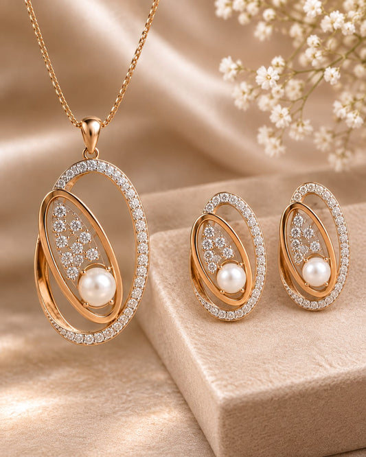 925 Sterling Silver Swarovski crystal Pearl Pendant Set