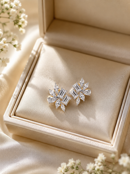 925 Sterling Silver Swarovski Dual Octo Floral Studs