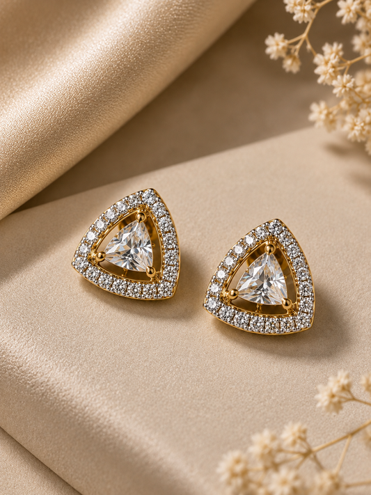 925 Sterling Silver Swarovski Trillion Cut Stud With Halo Setting