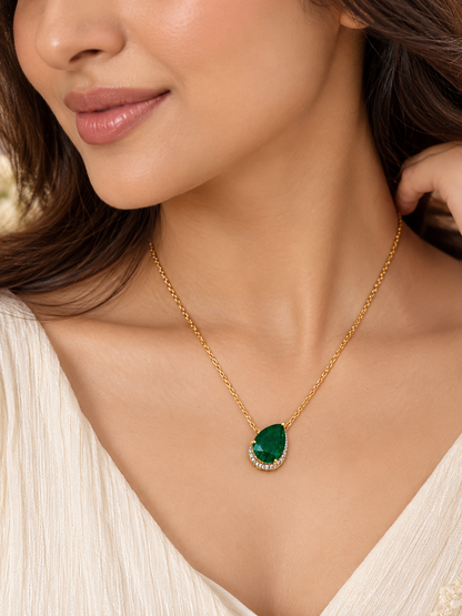 925 Sterling Silver Swarovski Emerald Drop Chain Pendant