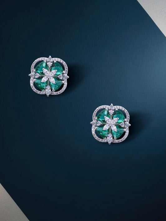 Emerald And Diamonds Zircon Earrings